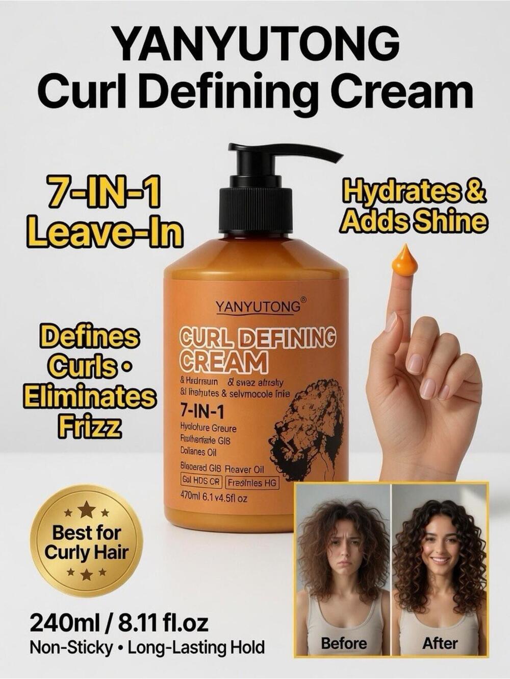 7-in-1 Curl Defining Cream 280ml Hydrating Anti-Frizz Hair Styling